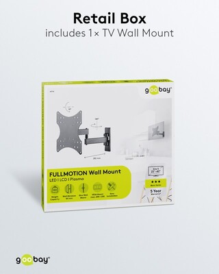 Držiak pre monitor / TV na stenu, max 15kg, rameno 282mm, VESA 75/100/200, čierny