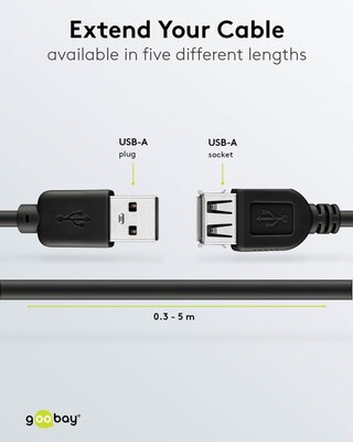 Kábel USB 2.0 A-A M/F 5m, High Speed, predlžovací, čierny
