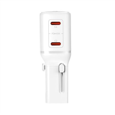 Nabíjačka USB 230V 2port, EU/UK/US, 2xUSB Typ C, 45W, PD, QC 3.0, cestovná/skladacia/vrecková, biela