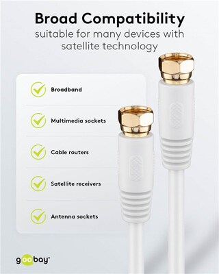 Kábel satelitný, koax F-konektor M/M 3.5m, 75 Ohm, 80dB, 2x tienený, CCS, biely, pozl. konektor