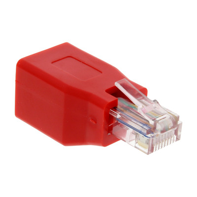 Redukcia RJ45 UTP M/F cross, netienená, červená