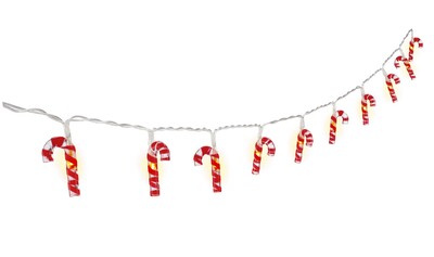Led svetelná reťaz s 10x "Candy Canes" napájanými z 2xAA batériami IP20, 1.2m, červená/biela