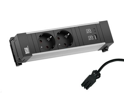 Power Frame 2xSCHUKO 230V,nabíjačka (USB A + USB C) 22W, 0.2m kábel 1.5mm², GST18, hliník/čierny