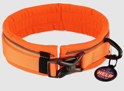 Obojok polstrovaný 40mm/40-55cm, polyester a nylon, oranžový, HS