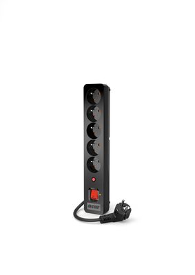 Predlžovačka 5m s 5 záuvkami a vypínačom, 1mm², prepäťová ochrana, čierna, ACARX5