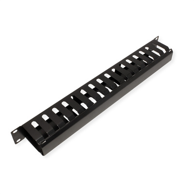 19" Panel vyväzovací, organizér, lišta s krytkou, 60mm, oceľ, 1U, čierny