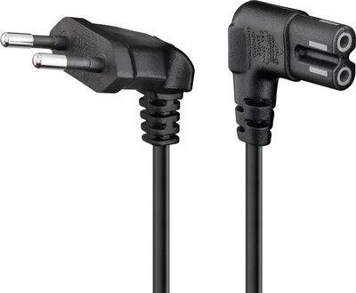 Kábel sieťový 230V, 2pin vidlica (CEE7/16) lomená - C7 (2pin) zahnutý, 3m, 0.75mm², 2.5A, čierny