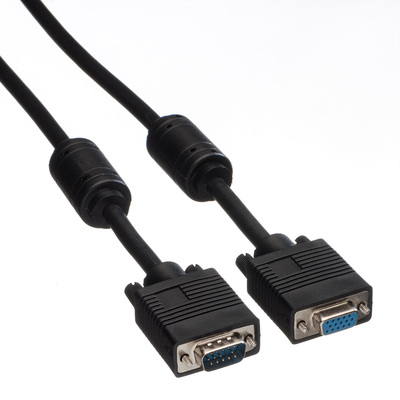 Kábel VGA M/F 2m, predlžovací, tienený, ferrit, HQ, čierny