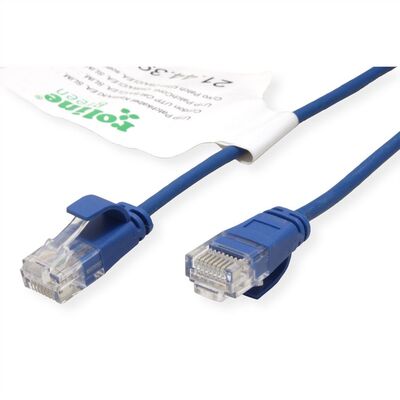 UTP Patchkábel LSOH TPE 1m cat.6a, modrý, slim, Cu, Flex Cable, Roline Green, Eco obal