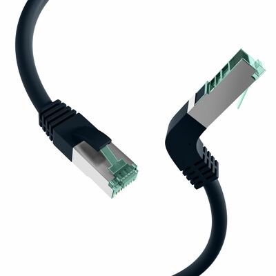 S/FTP (PiMF) Patchkábel LSOH 2m cat.6a, čierny, Cu, zahnutý (1x90°)
