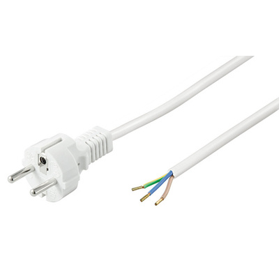 Kábel sieťový 230V, vidlica (CEE7/7) priama - dutinky, 1.5m, 0.75mm², 16A, surový, biely
