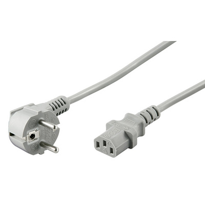 Kábel sieťový 230V, vidlica (CEE7/7) lomená - C13, 2m, 0.75mm², 10A, sivý