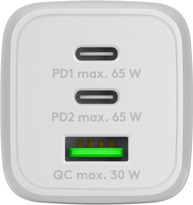 Nabíjačka USB 230V 3port, 1xUSB A, 2xUSB Typ C, 65W, Power Delivery, GaN, biela