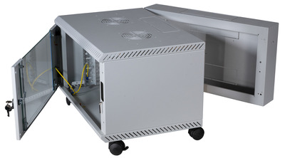 19" Rack na stenu 9U, sivý, 465x600x600mm (HxWxD), dvojitá konštrukcia