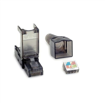Konektor 8/8 RJ45 cat.6a, 10Gbit, netienený, na drôt, montáž bez klieští AWG 23-26, plast, čierny
