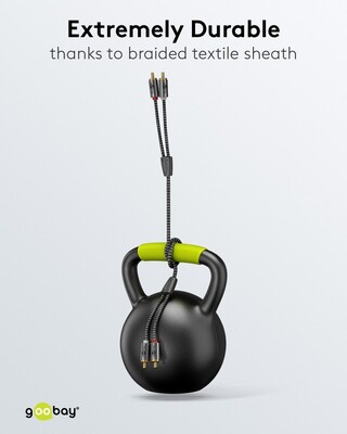 Kábel Cinch 2x audio M/M 1m, čierny/sivý, pozl. konektor