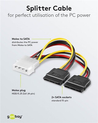 Kábel napájací interný 5,25 Molex M na 2x SATA F