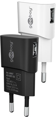 Nabíjačka USB 230V 1port, 1xUSB A, 1A, 5W, čierna