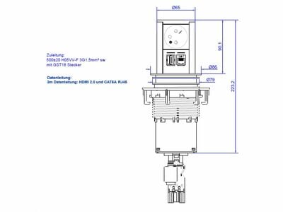 ELEVATOR 1xUTE 230V, 1xRJ45, 1xHDMI, 0.5m kábel 1.5mm², GST18, hliník