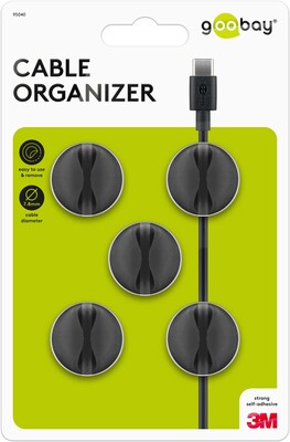 Káblový organizér, samolepiacia príchytka, ⌀7.8mm, 5ks/bal, čierny