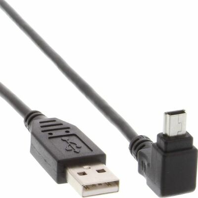 Kábel USB 2.0 A-MINI-B 5pin M/M 0.5m, High Speed, čierny, uhľový konektor 90° smerom hore
