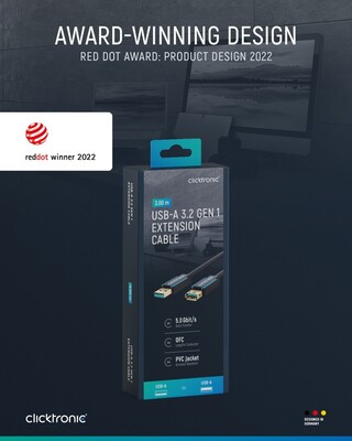 Kábel USB 3.2 Gen 1, A-A M/F 3m, 5Gbps, predlžovací, modrý, ClickTronic, pozl. konektor