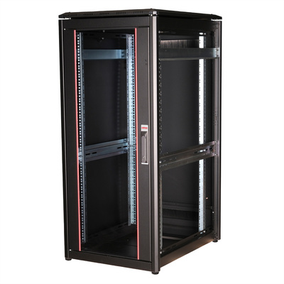 19" Rack na podlahu 26U, 1342x600x800mm (HxWxD), PRO, sklenené dvere, čierny