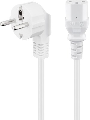 Kábel sieťový 230V, vidlica (CEE7/7) lomená - C13, 2m, 0.75mm², 10A, biely