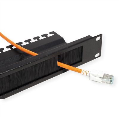 19" Panel vyväzovací, organizér, prechodka s kefkami a podperou, 1U, kovový, čierny