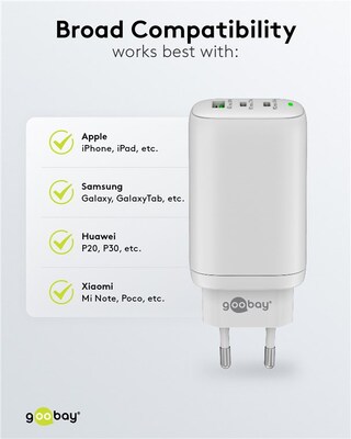 Nabíjačka USB 230V 3port, 1xUSB A, 2xUSB Typ C, 65W, Power Delivery, GaN, čierna