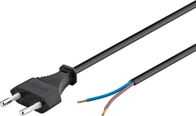 Kábel sieťový 230V, 2pin vidlica (CEE7/16) priama - dutinky, 1.5m, 0.75mm², 2.5A, surový, čierny