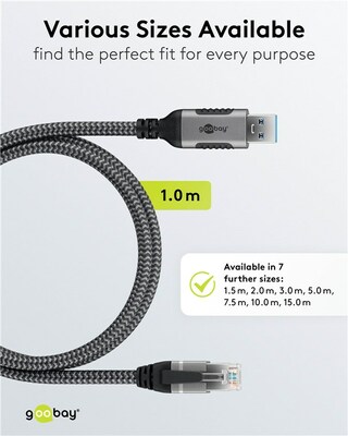 Kábel USB A 3.0 na RJ45 (Gigabit Ethernet), 1.5m, čierny/sivý