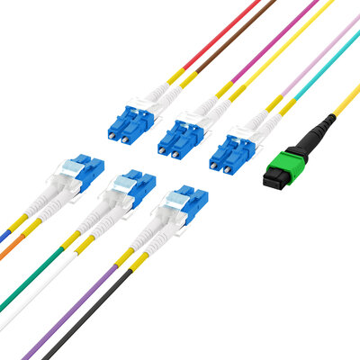 Fiber kábel MTP/APC (F)- 6x LC Duplex (M), 15m OS2(9/125µm), LSOH, 3mm, Trunk Cable, žltý