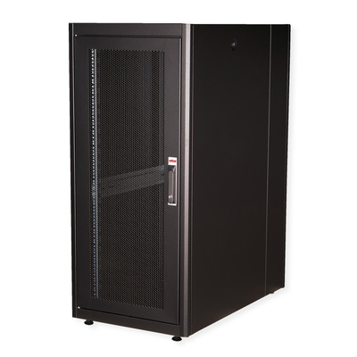 19" Rack na podlahu 26U, 1300x600x1000mm (HxWxD), BASIC, perforované dvere, čierny