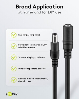 Kábel predlžovací DC 5.5mm / 2.1mm, AWG20, 10m, čierny