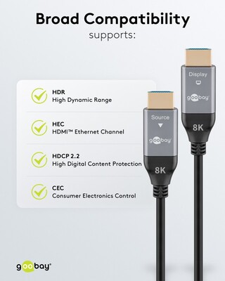 Kábel HDMI M/M 20m, Ultra High Speed+Eth, 8K@60Hz, HDMI 2.1, 48G, pozl. kon.,čierny, aktívny,optický