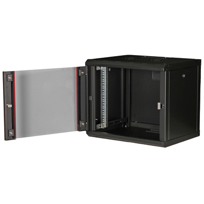 19" Rack na stenu 9U, čierny, 505x600x450mm (HxWxD), RAL9005, PRO, odnímateľné bočnice