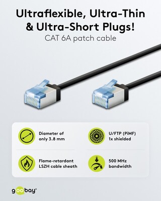 U/FTP Patchkábel LSOH TPE 0.15m cat.6a, čierny, slim, Cu, Flex Cable, Eco obal