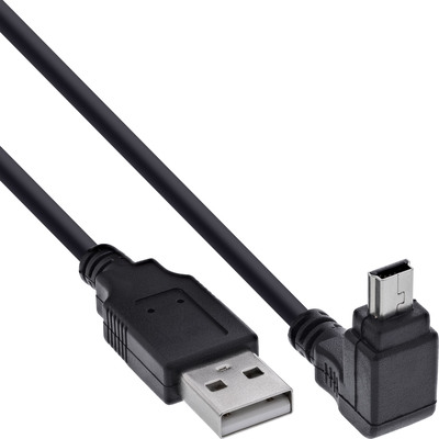 Kábel USB 2.0 A-MINI-B 5pin M/M 1m, High Speed, čierny, zahnutý hore 90°