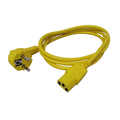 Kábel sieťový 230V, vidlica (CEE7/7) lomená - C13, 1.8m, 0.75mm², 10A, žltý