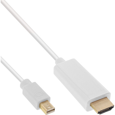 Kábel DisplayPort mini na HDMI M/M 5m, jednosmerný, 4K@60Hz UHD, audio, biely, pozl. konektor, slim