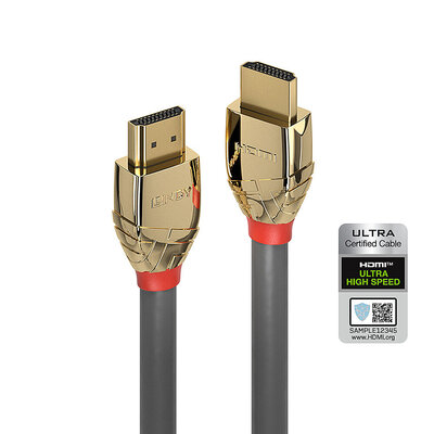 Kábel HDMI M/M 1m, Ultra High Speed+Eth, 10K@120Hz, HDMI 2.1, G, sivý, s certifikátom, Gold Line