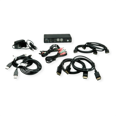 KVM switch/prepínač 2PC, HDMI, Dual Head, USB 2.0, hub, audio, 4K@60Hz