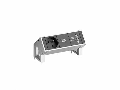 DESK2 1xUTE 230V, nabíjačka (2xUSB A), 0.2m kábel 1.5mm², GST18, nerezová farba