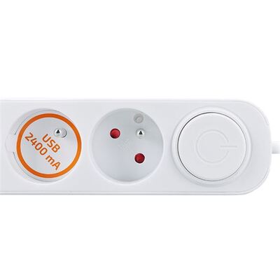 Predlžovačka 2m s 3 zásuvkami, s vypínačom, 1.00mm², USB nabíjačka A+C 12W, biela
