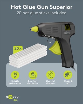Tavná lepiaca pištoľ Superior, 230V, 40 W, vrátane 20 lepiacích tyčiniek, čierna