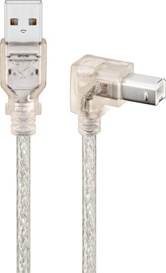 Kábel USB 2.0 A-B M/M 0.5m, High Speed, transparentný, zahnutý 90°