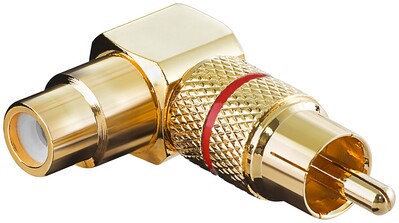 Adaptér Cinch (RCA) M/F, červený, kovový, Gold, pozl. konektor, zahnutý 90°, 10ks/bal