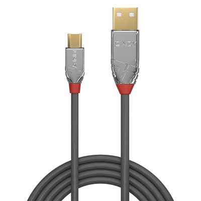 Kábel USB 2.0 A-MICRO-B M/M 5m, High Speed, sivý, Cromo Line, pozl. konektor