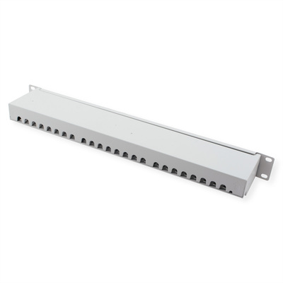 19" Patch panel 24port cat.6a, tienený s uzemnením, celokovový, 1U, sivý